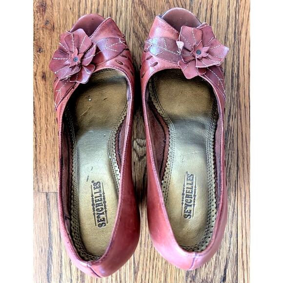 Seychelles Memory Lane Leather Vintage Style Peep Toe Flower Block Heel Size 9 - Picture 4 of 10